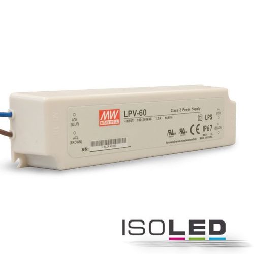 Isoled LED Trafo MW LPV 24V/DC, 0-60W, IP67